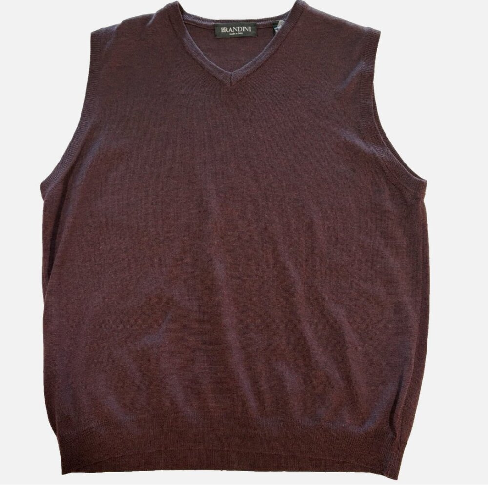 Brandini Men’s Sweater Vest 100% Pure New Wool Deep Plum Made in Italy M
